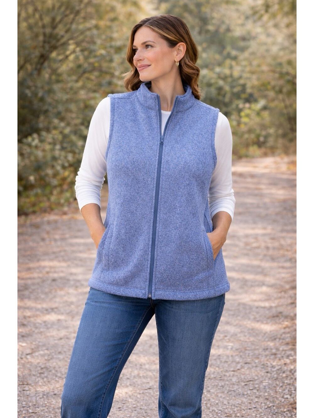 T by Talbots Blue Fleece Vest 2X Zip Front Casual Outdoor Layer Old money preppy
